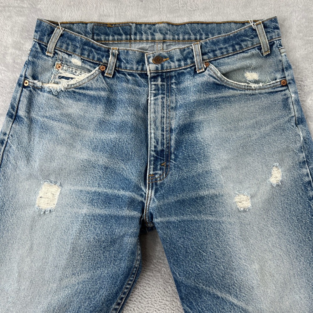 Levi's Orange Tab 505 Straight Leg 36x28 Blue Vintage Distressed Whisker Fade - Picture 2 of 16